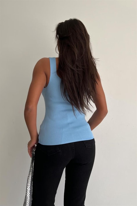Önü Bağcıklı Basic Top Bebe Mavi