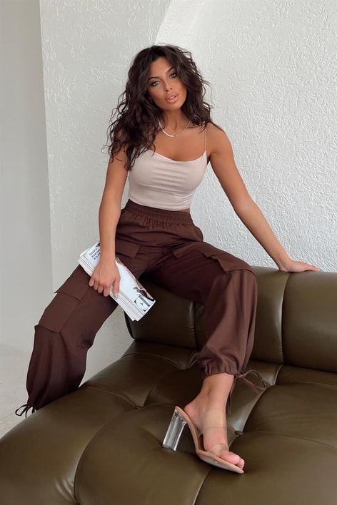 Sırt Dekolteli Basic Crop Top Bej