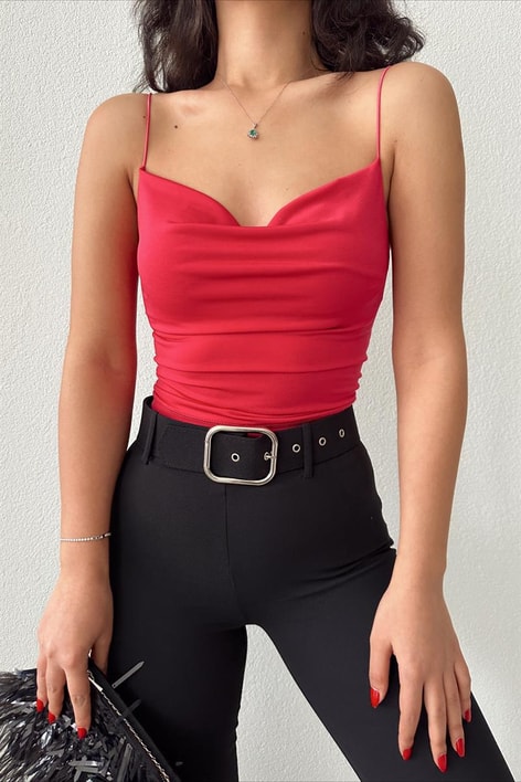 Sırt Dekolteli Basic Crop Top Fuşya