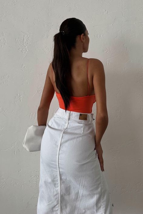 Sırt Dekolteli Basic Crop Top Oranj