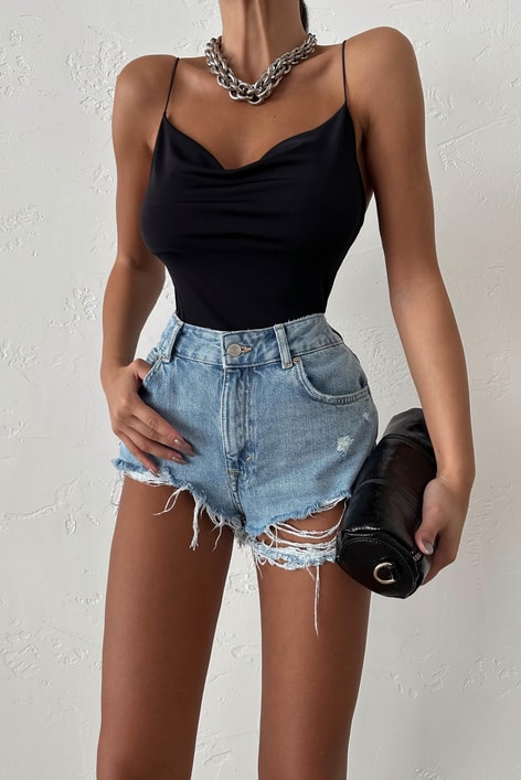 Sırt Dekolteli Basic Crop Top Siyah