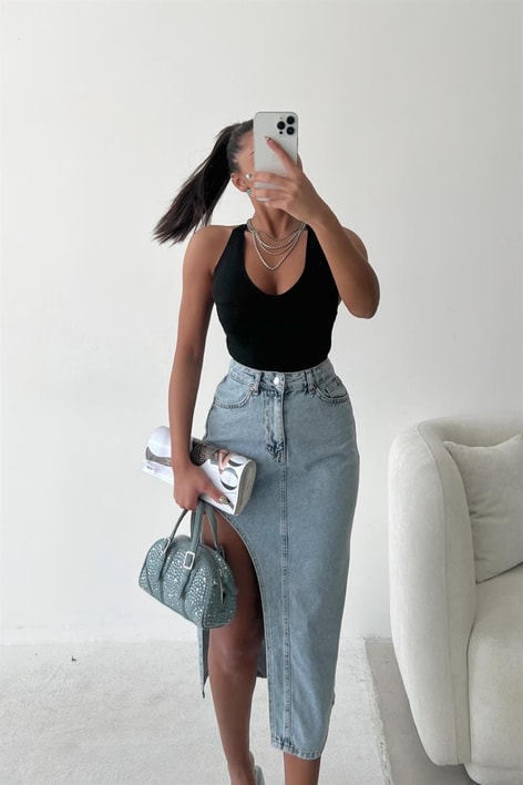 Sırt Dekolteli Şerit Top Siyah