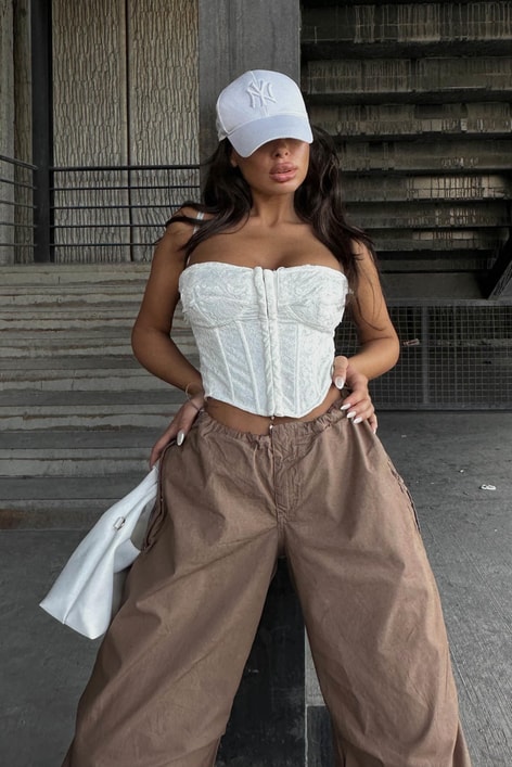 Straplez Dantelli Korsaj Crop Beyaz