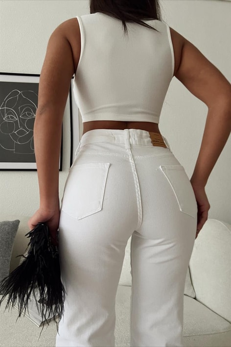 Su Yolu Taşlı Crop Top Beyaz