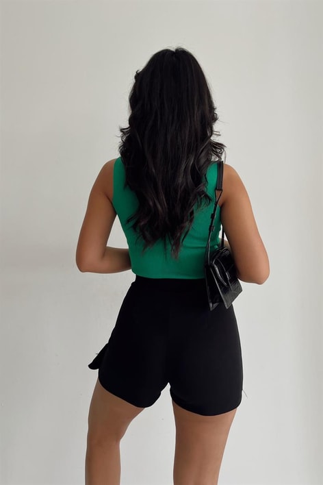 Tırtık Yakalı Basic Top Yeşil