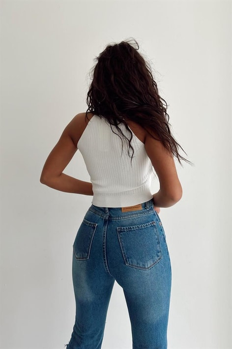 Trendy Duo Şeritli Crop Top Beyaz