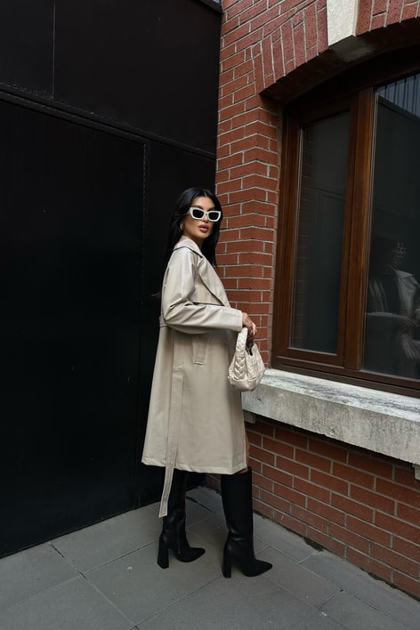 Bağlamalı New Deri Trenç Taş