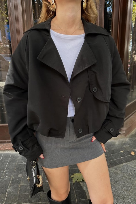 Balon Kısa Trench Siyah
