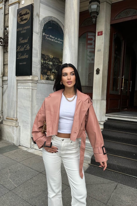 Kısa Deri Trenç Pudra