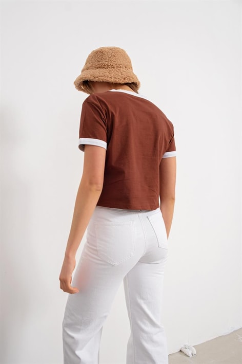 Arizona Baskılı Crop Tshirt Kahverengi