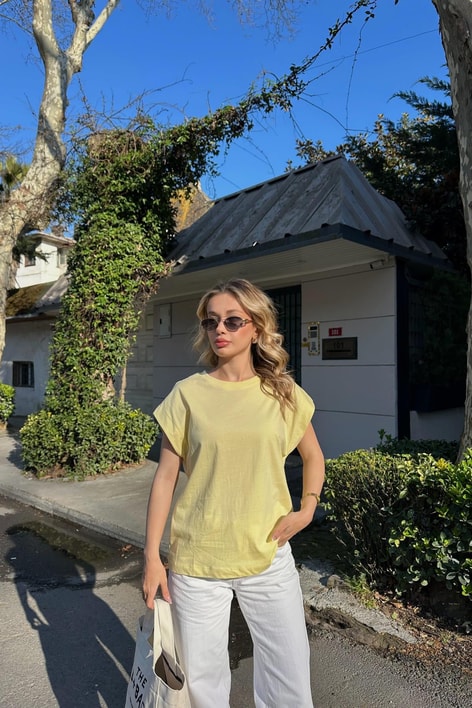 Basic Dikişli Tshirt Sarı