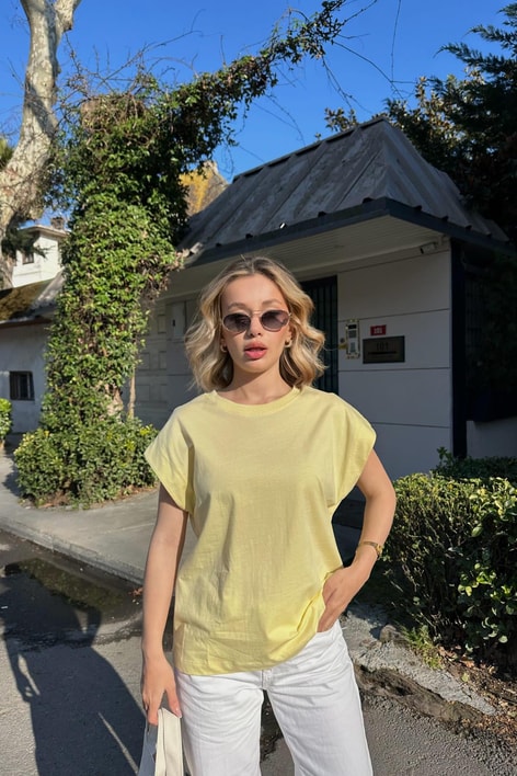 Basic Dikişli Tshirt Sarı