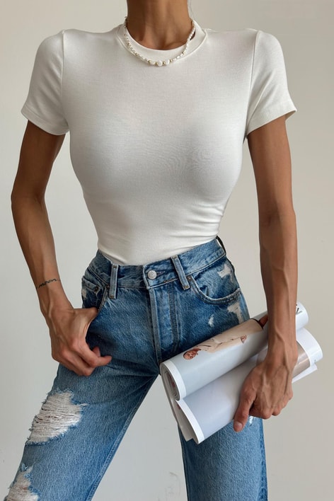 Basic Kısa Kol Bluz Ekru