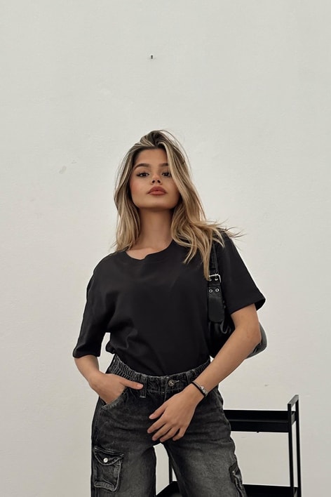 Basic Kısa kol tshirt Füme