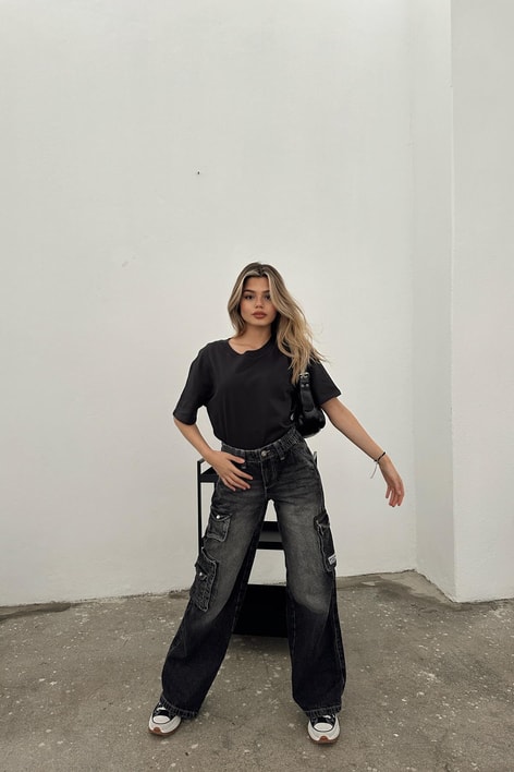 Basic Kısa kol tshirt Füme