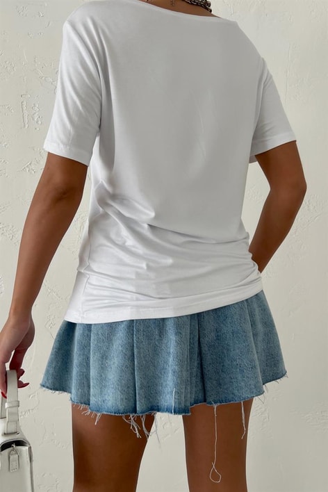 Bisiklet Yaka Basic Oversize Tshirt Beyaz