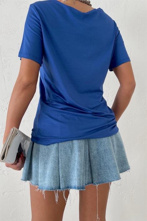 Bisiklet Yaka Basic Oversize Tshirt Mavi