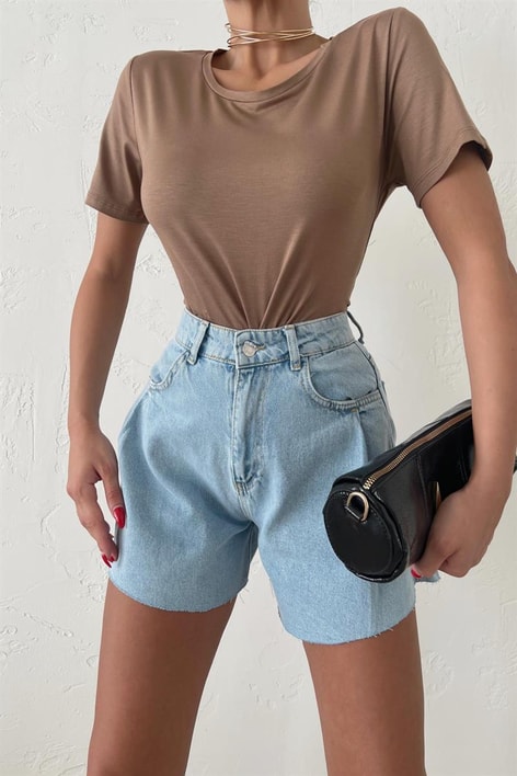 Bisiklet Yaka Basic Oversize Tshirt Kahve