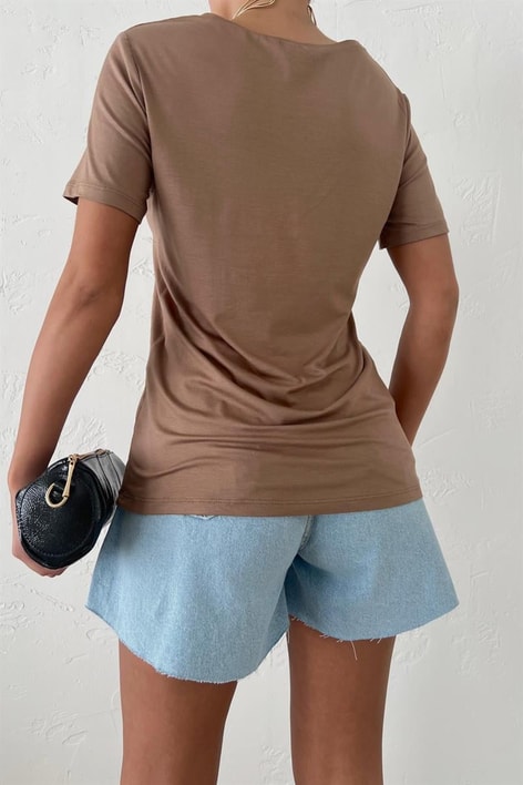 Bisiklet Yaka Basic Oversize Tshirt Kahve