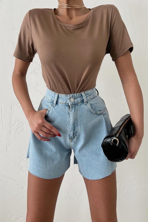 Bisiklet Yaka Basic Oversize Tshirt Kahve