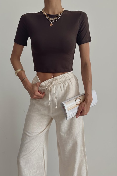 Bisiklet Yaka Basic Tshirt Acı Kahve