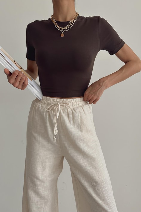 Bisiklet Yaka Basic Tshirt Acı Kahve