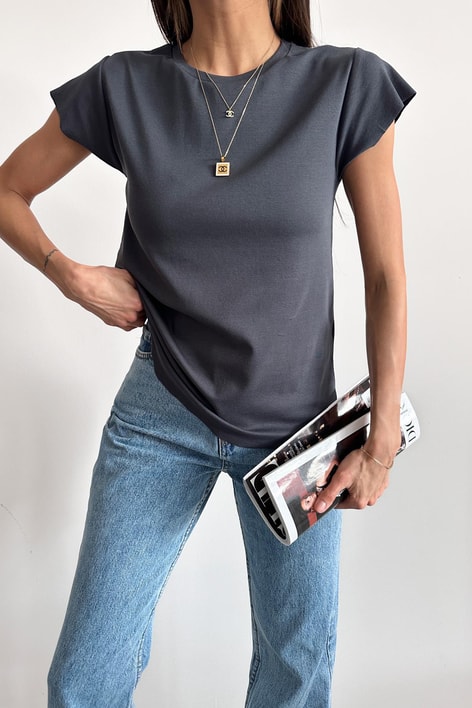 Bisiklet Yaka Basic Tshirt Antrasit