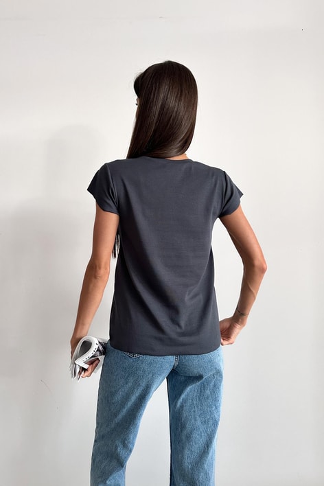 Bisiklet Yaka Basic Tshirt Antrasit