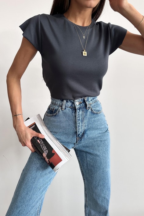 Bisiklet Yaka Basic Tshirt Antrasit