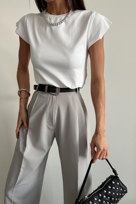 Bisiklet Yaka Basic Tshirt Beyaz