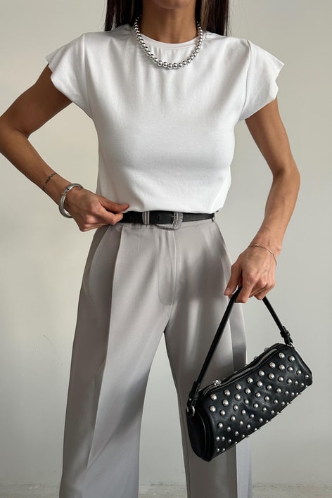 Bisiklet Yaka Basic Tshirt Beyaz