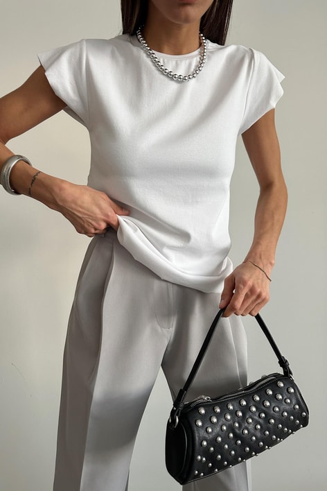 Bisiklet Yaka Basic Tshirt Beyaz