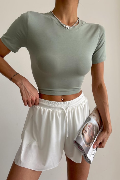 Bisiklet Yaka Basic Tshirt Çağla Yeşili