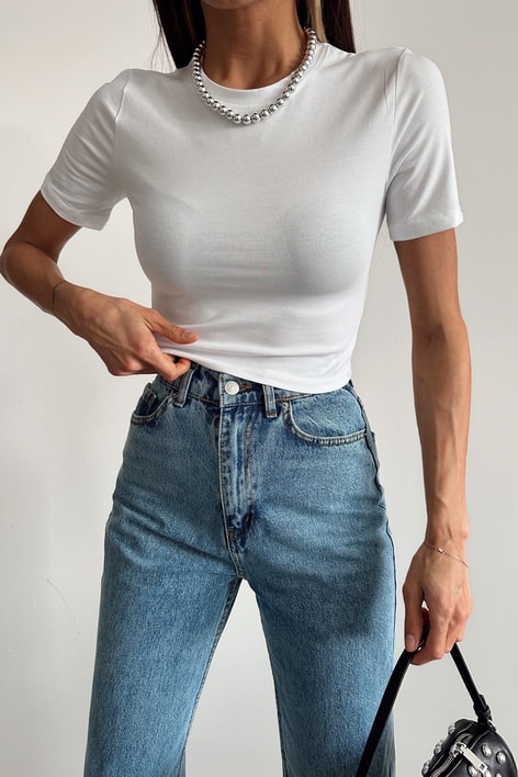 Bisiklet Yaka Basic Tshirt Ekru