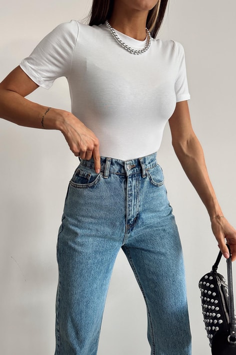 Bisiklet Yaka Basic Tshirt Ekru