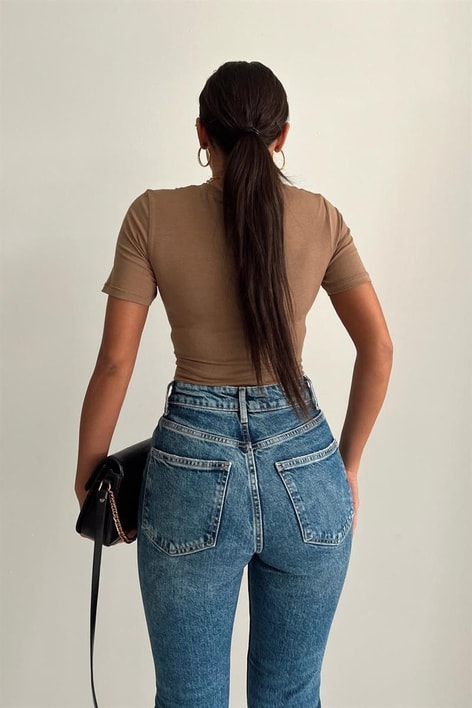 Bisiklet Yaka Basic Tshirt Kahve