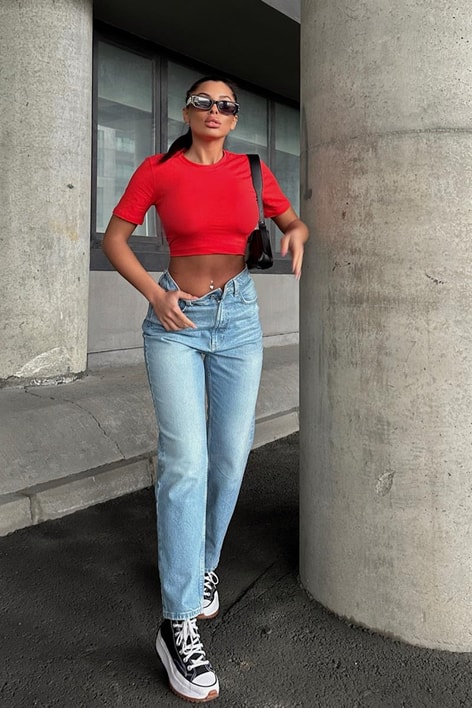 Bisiklet Yaka Basic Tshirt Kırmızı