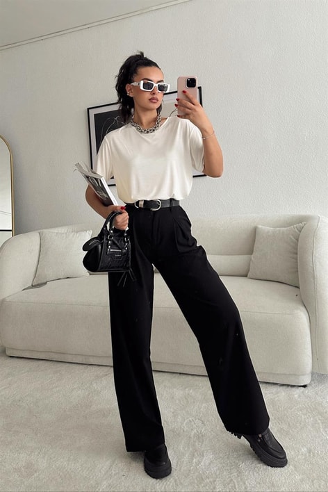 Bisiklet Yaka Basic Tshirt Krem