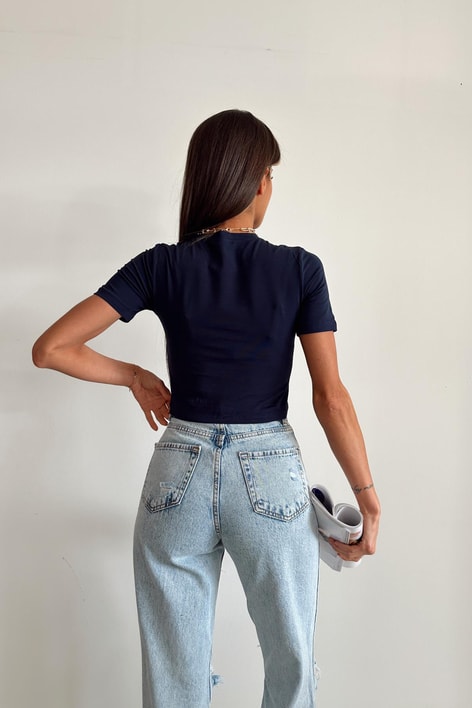 Bisiklet Yaka Basic Tshirt Lacivert