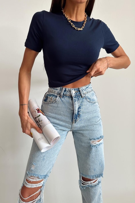 Bisiklet Yaka Basic Tshirt Lacivert