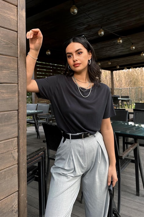 Bisiklet Yaka Basic Tshirt Lacivert