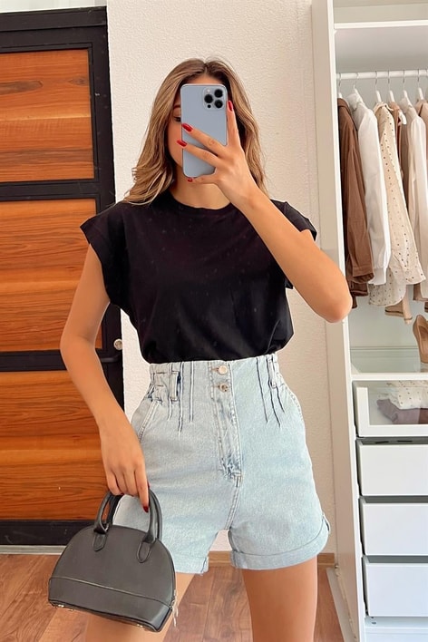 Bisiklet Yaka Basic Tshirt Siyah