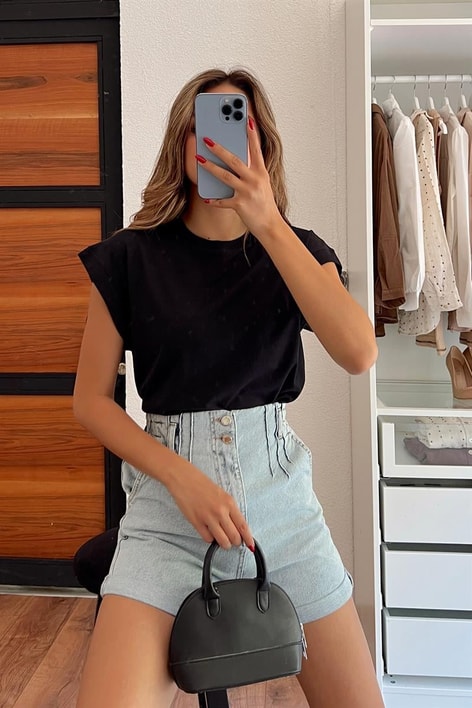 Bisiklet Yaka Basic Tshirt Siyah