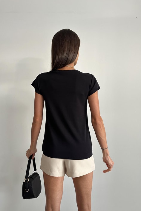 Bisiklet Yaka Basic Tshirt Siyah