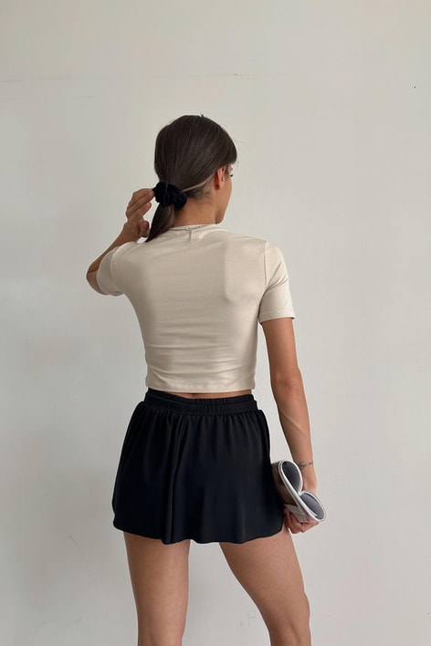 Bisiklet Yaka Basic Tshirt Taş