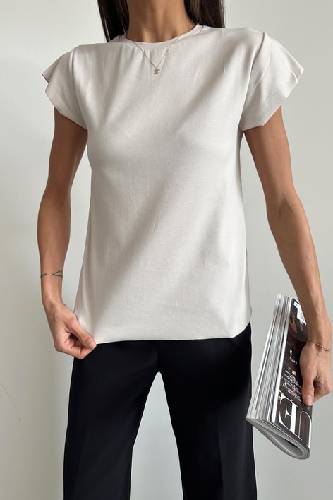 Bisiklet Yaka Basic Tshirt Taş