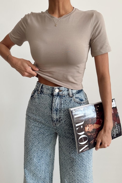 Bisiklet Yaka Basic Tshirt Vizon