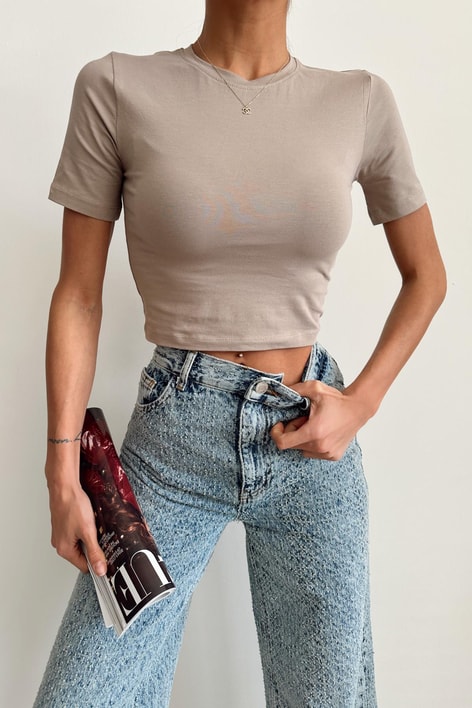 Bisiklet Yaka Basic Tshirt Vizon