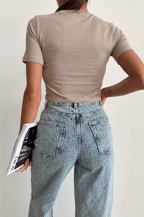 Bisiklet Yaka Basic Tshirt Vizon
