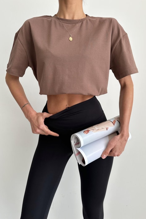 Bisiklet Yaka Basic Tsirht Kahve